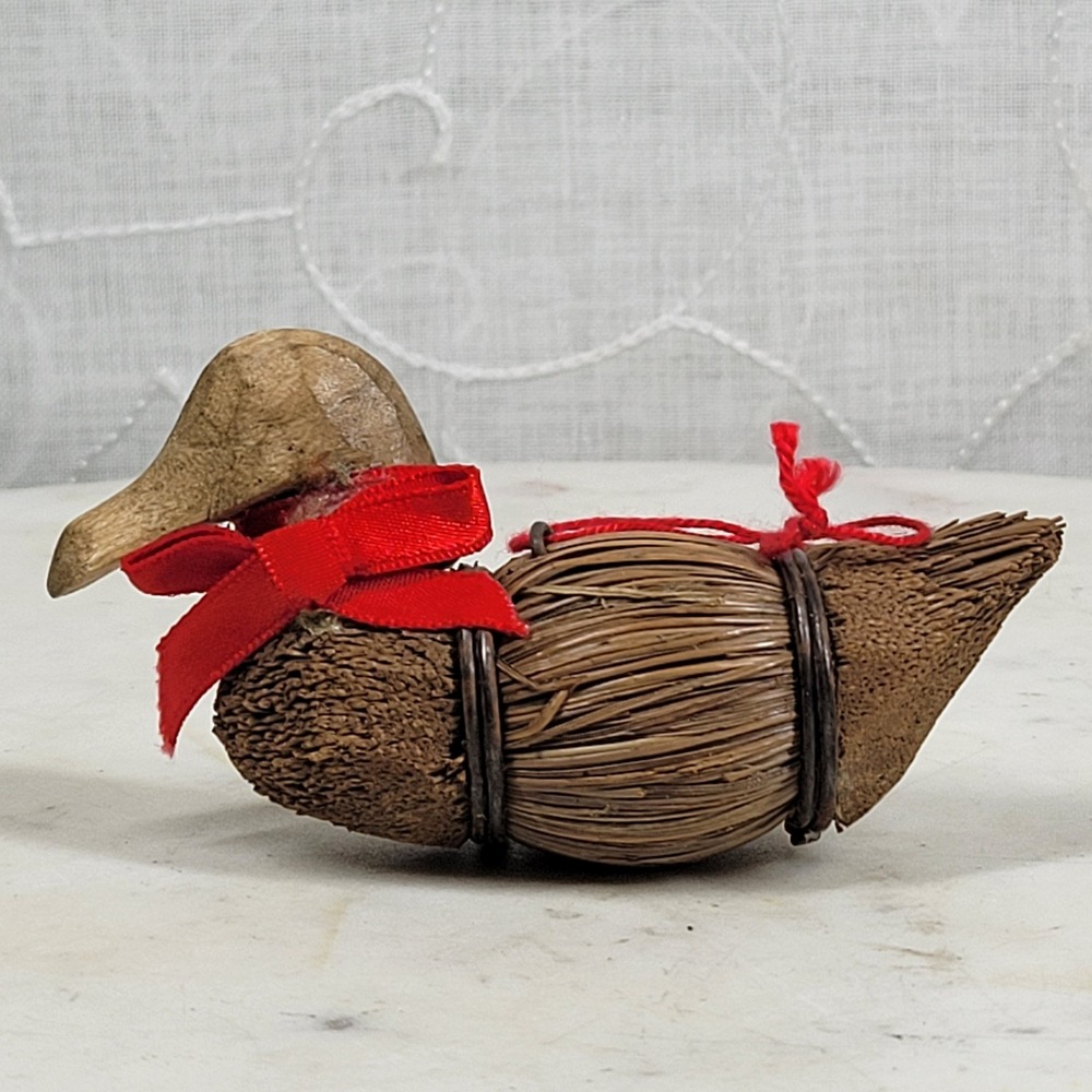 Handmade Woven Straw Duck Bird Christmas Ornament Philippines Rustic Vintage